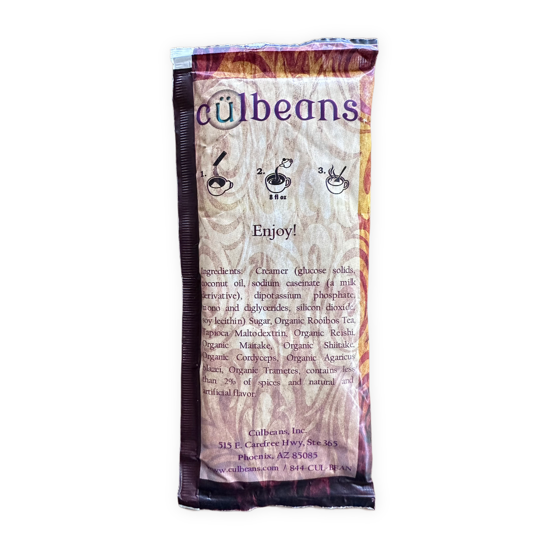 Caffeine free sweet and creamy chai tea with 6 mushroom blend